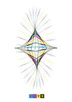 een kleurrijk ster met cmyk dots , achtergrond met een ster, een kleurrijk abstract ontwerp met stippen, abstract cmyk halftone stippen, abstract halftone punt Golf vector illustratie, 3d grafisch van een symbool