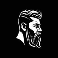 elegant kapper winkel logo met een onstuimig Mens met een baard en snor. vector