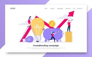 crowdfunding samenstelling concept van fondsenwerving. spaarvarken met munten geld valuta en gloeilamp vector