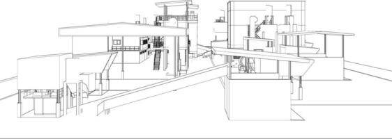 3d illustratie van industrieel gebouw vector