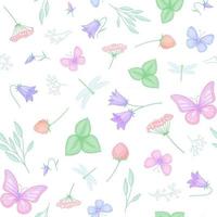 naadloos vectorpatroon met bloemen, vlinders en libellen vector