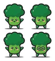 zoete cartoon groene broccoli kawaii design premium vector