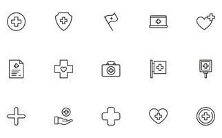 verzameling van modern medisch kruis schets pictogrammen. reeks van modern illustraties voor mobiel appjes, web plaatsen, flyers, banners enz geïsoleerd Aan wit achtergrond. premie kwaliteit tekens. vector