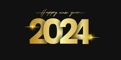 2024 gelukkig nieuw jaar met sprankelend gouden licht effect Aan donker achtergrond. realistisch 2024 tekst effect. ronde kader voor kalender, poster ontwerp vector