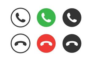telefoon telefoontje icoon set. mobiel cel antwoord icoon voor mobiel concept en web ontwerp. rood groen cirkel. te ontvangen contact afwijzen. vector