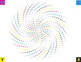 een circulaire patroon met kleurrijk dots Aan het, cmyk twee cirkels met kleurrijk dots Aan hen set, cmyk vector illustratie van een bloem met een cirkel en een stip, mandala vector