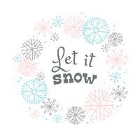 Winter belettering van ontwerp op sneeuw achtergrond met hand getrokken sneeuwvlok frame. vector