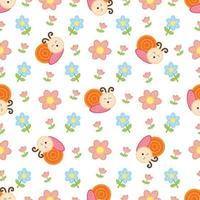 schattig zomer naadloos patroon met slak en bloemen. vector