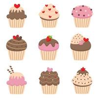 set van schattige Valentijns cupcakes. vector