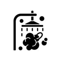 douche zwart glyph-pictogram. douchekraan met stromend water. spoelen en wassen voor persoonlijke hygiëne. stromende waterdruppels. dagelijkse routine. silhouet symbool op witte ruimte. vector geïsoleerde illustratie