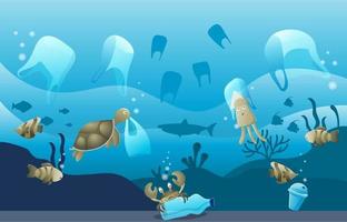 impact van plastic afval in oceaan vector