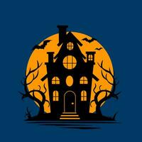 halloween thema illustratie ontwerp met een achtervolgd huis en zon net zo een achtergrond vector