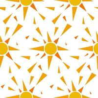 vector hand getekend naadloos patroon, zonnig achtergrond, zonnig tekeningen geïsoleerd Aan een wit achtergrond, geel meetkundig elementen, zon stralen, natuur achtergrond. verpakking, etiket voor producten van de zon