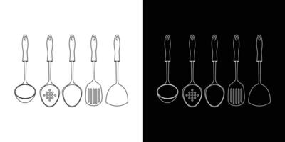 hand getekend illustratie keuken hulpmiddelen. een verzameling van keuken gereedschap vector