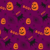 stoutmoedig minimalistisch halloween naadloos patroon. tekening en silhouet hand- getrokken spin, zwart kat, pompoen. vakantie ontwerp voor omhulsel papier, textiel, decoratie, scrapbooking vector