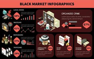 zwart markt isometrische infographic vector