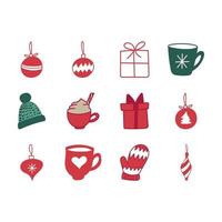 set van handgetekende kerst platte vector iconen