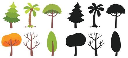 set van verschillende platte bomen vector