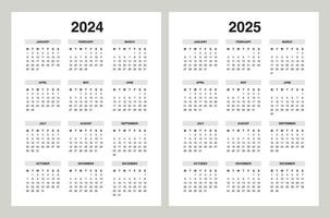 gemakkelijk kalender 2024, kalender 2025 week begin maandag vector