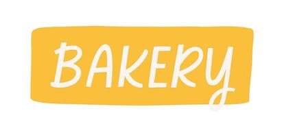 bakkerij uithangbord, hand- getrokken vlak vector illustratie geïsoleerd Aan wit achtergrond. banier met tekst. hangende bord voor bakkerij winkel.