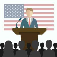 mannetje president van Verenigde staten presidentieel verkiezing, Mens geven toespraak van tribune Verenigde Staten van Amerika inauguratie dag concept vector