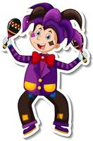 stickersjabloon met happy clown stripfiguur vector