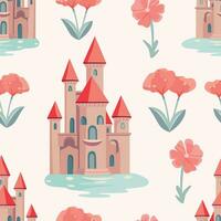 betoverend kasteel en bloemen vector patronen voor kinderen' dromen. onderzoeken magisch wereld van eigenzinnigheid vector patroon ontwerp