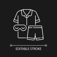 pyjama wit lineair pictogram voor donker thema. unisex pyjama's en brillen. broek en shirt om te slapen. dunne lijn aanpasbare illustratie. geïsoleerd vectorcontoursymbool voor nachtmodus. bewerkbare streek vector