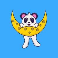 schattige panda is op de maan. dierlijk beeldverhaalconcept geïsoleerd. kan worden gebruikt voor t-shirt, wenskaart, uitnodigingskaart of mascotte. platte cartoonstijl vector