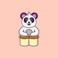 schattige panda speelt drums. dierlijk beeldverhaalconcept geïsoleerd. kan worden gebruikt voor t-shirt, wenskaart, uitnodigingskaart of mascotte. platte cartoonstijl vector