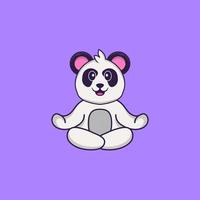schattige panda mediteert of doet yoga. dierlijk beeldverhaalconcept geïsoleerd. kan worden gebruikt voor t-shirt, wenskaart, uitnodigingskaart of mascotte. platte cartoonstijl vector