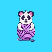 schattige panda die speelt met wolgaren. dierlijk beeldverhaalconcept geïsoleerd. kan worden gebruikt voor t-shirt, wenskaart, uitnodigingskaart of mascotte. platte cartoonstijl vector