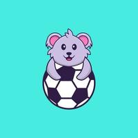 schattige koala aan het voetballen. dierlijk beeldverhaalconcept geïsoleerd. kan worden gebruikt voor t-shirt, wenskaart, uitnodigingskaart of mascotte. platte cartoonstijl vector