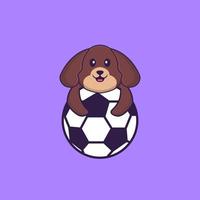 schattige hond voetballen. dierlijk beeldverhaalconcept geïsoleerd. kan worden gebruikt voor t-shirt, wenskaart, uitnodigingskaart of mascotte. platte cartoonstijl vector