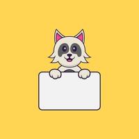 schattige hond met whiteboard. dierlijk beeldverhaalconcept geïsoleerd. kan worden gebruikt voor t-shirt, wenskaart, uitnodigingskaart of mascotte. platte cartoonstijl vector