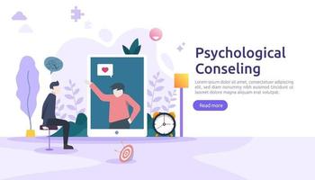 psychologische begeleiding concept illustratie. psychotherapiepraktijk, psychiater die de patiënt raadpleegt met het karakter van mensen. sjabloon voor webbestemmingspagina, banner, presentatie, poster, gedrukte media vector