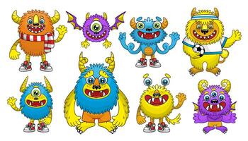tekenfilm kleurrijk monsters. vector reeks van schattig monsters in kinderachtig stijl. perfect voor halloween themed ontwerp.