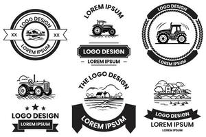 boerderijen en velden logo in vlak lijn kunst stijl vector