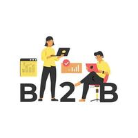 zakenman en zakenvrouw werken samen. B2B conceptuele ontwerp in vlak stijl vector illustratie.