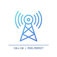 2d pixel perfect helling satelliet toren icoon, geïsoleerd vector, dun lijn blauw illustratie vertegenwoordigen journalistiek. vector