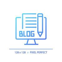 2d pixel perfect helling blog icoon, geïsoleerd vector, dun lijn blauw illustratie vertegenwoordigen journalistiek. vector