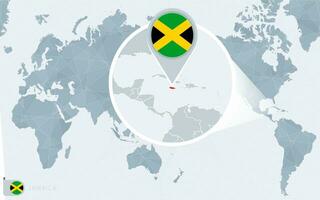 grote Oceaan gecentreerd wereld kaart met uitvergroot Jamaica. vlag en kaart van Jamaica. vector