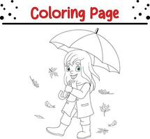 dankzegging kleur bladzijde voor kinderen. vector tekenfilm kinderen het werpen herfst bladeren