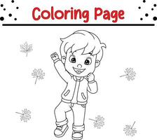 dankzegging kleur bladzijde voor kinderen. vector tekenfilm kinderen het werpen herfst bladeren