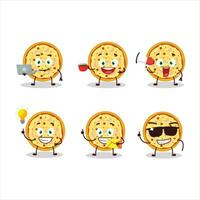 Marinara pizza tekenfilm karakter met divers types van bedrijf emoticons vector