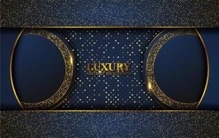 luxe abstracte, donkerblauwe papierlagen. elegante decoratie, geometrische vectorvorm, gouden glinsterende, glitter goud, sprankelende achtergrond. grafisch ontwerpelement. vector