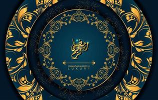 ramadan kareem in luxe stijl met arabische kalligrafie. luxe gouden mandala op donkerblauwe achtergrond voor ramadan mubarak vector