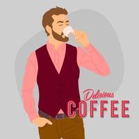 man met warme koffie, verse koffie drinken vector