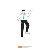 zakenman of jonge man werknemer karakter pose met handgebaar in vlakke stijl geïsoleerde vectorillustratie vector