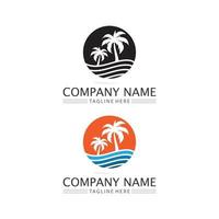 palmboom zomer logo sjabloon strand en oceaan logo ontwerp en golf vector